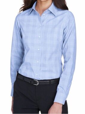 Women’s Light Blue Long-Sleeve Button Front Blouse